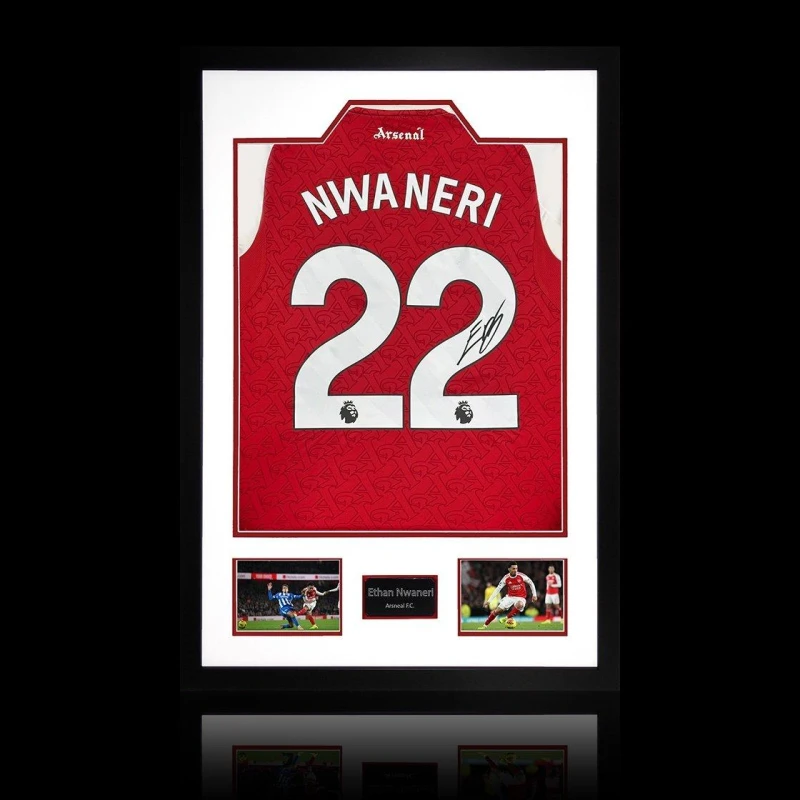 Image of The Fan Cave Ethan Nwaneri Signed Arsenal 25/26 Shirt Frame Red unisex 850mm x 60