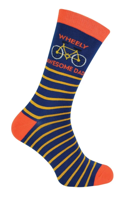 Image of Mr Heron Mr Heron Men 1 Pack Wheely Awesome Dad Bamboo Socks in Navy Size: 6-11 Navy 6-11 Male 5019041199531
