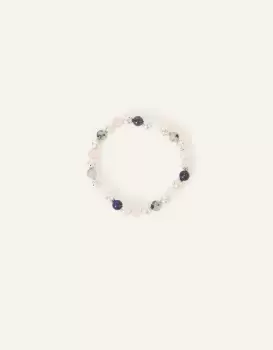 Image of Accessorize Womens Sterling Silver-Plated, Pink and Blue Semi-Precious Stone Bracelet, Size: 7cm