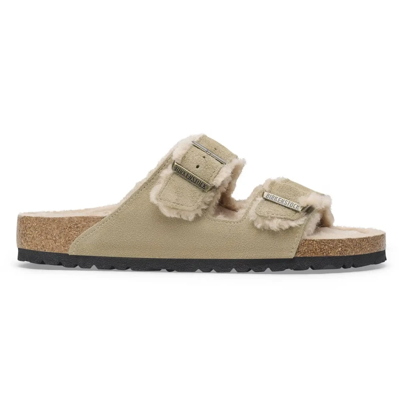 Image of Birkenstock Suede leather and fur sandals Birkenstock Arizona Shearling Beige Unisex 43