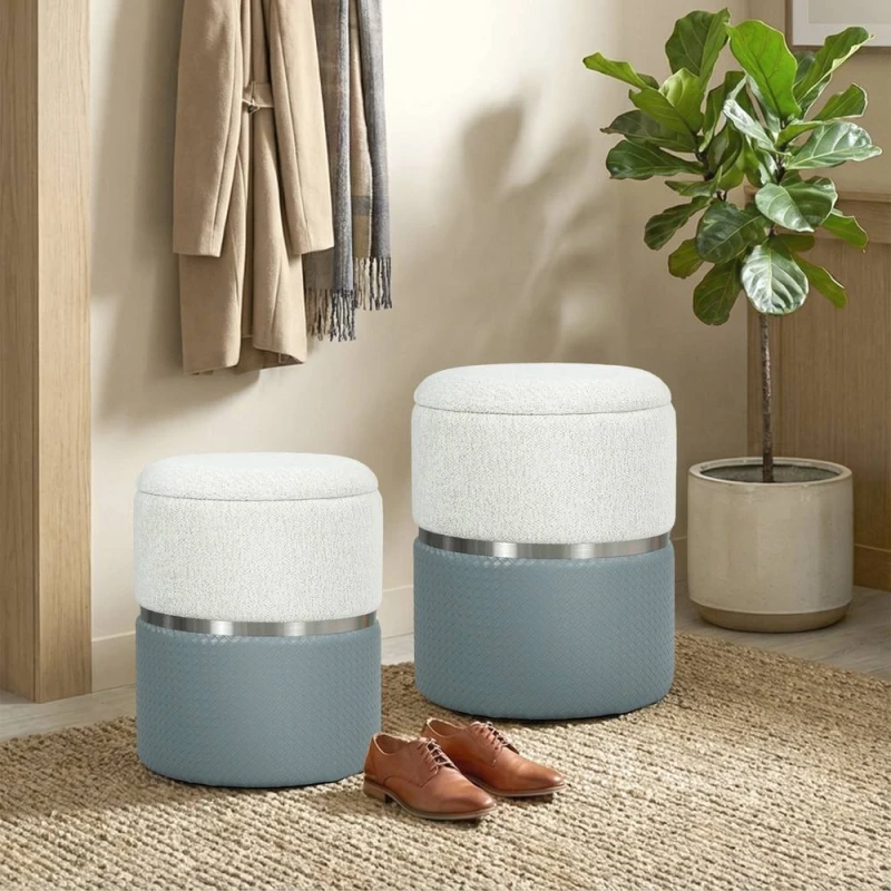 Image of HOMCOM Round Storage Ottoman Set of 2, Nesting Footrest Stool in Grey Size: 120 Grey Unisex 120