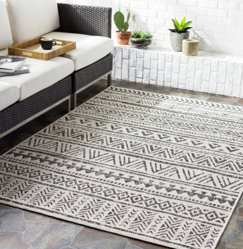 Image of Livabliss In- & Outdoor Geometric Black Titi Area Rug 130 X 180 Cm - Easy To Clean, Perfect For Patio, Balcony, Kitchen Or Dining Room