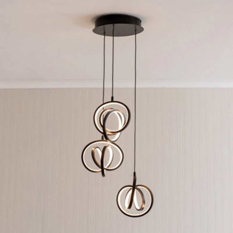 Image of ValueLights ValueLights Infinity Black 3 Drop Hoops Integrated LED Ceiling Flush Pendant Light Black One Size Unisex 5016529271376