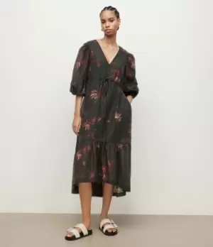 Image of AllSaints Womens Rosi Nila Dress, Dark Khaki Green, Size: 6