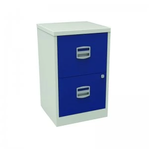 Image of Bisley A4 Personal Filing 2 Drawer Lockable Grey and Blue
