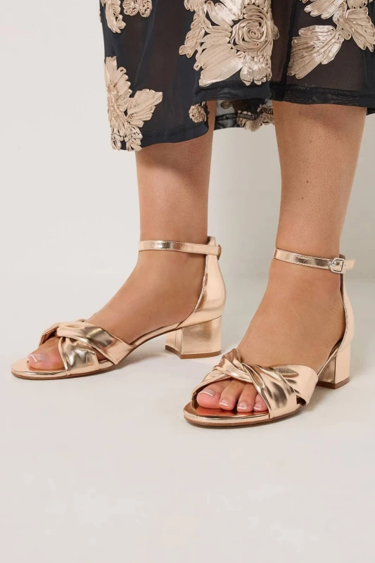 Image of Yours Womens Twist Front Low Block Heel In Wide E & Extra Wide EEE Fit in Rose Gold Size: 6EEE Rose Gold Female 6EEE