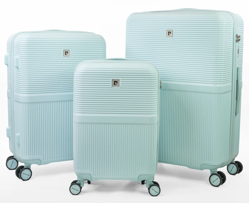 Image of Pierre Cardin Monaco 3 Piece Cabin & Hold Luggage Set - TSA 8-Wheel Travel Suitcases in Light Green Size: 3 Pack Light Green Unisex 3 Pack