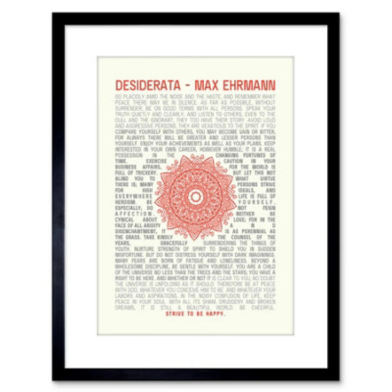 Image of Artery8 Wall Art Print Quote Desiderata Mandala Ehrmann Typography Artwork Framed 9X7 Inch