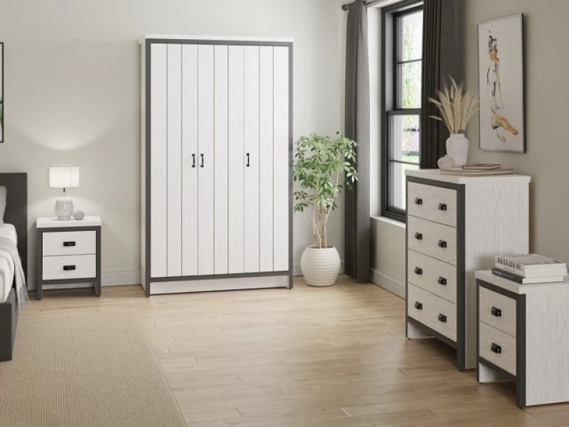 Image of Gfw Boston 4 Piece Package - 3 Door Wardrobe, Chest Of 4 Drawers And 2 Bedside Chests White WCJ8X Unisex