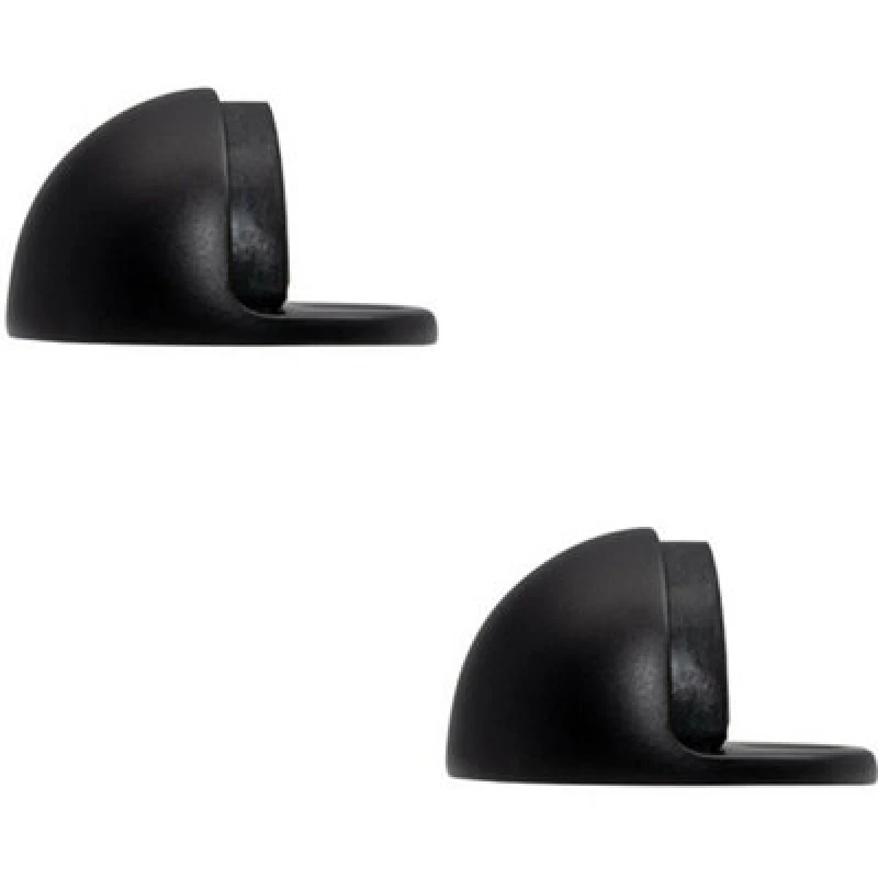 Image of Loops 2x Floor mounted Oval Doorstop 44 x 22mm Matt Black Half Moon Stopper Black