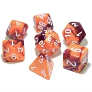 Image of Chessex Gemini Polyhedral Orange-Purple with White 7 Die Set - Lab Dice