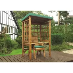 Image of Wooden Wentworth Garden Arbour & 1 Chair Green Cushion & Cover - Charles Taylor