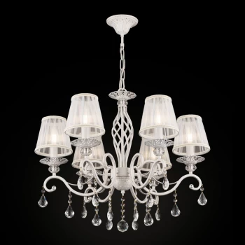 Image of Grace Chandelier White with Gold & Crystal, with Shades, 6 Light, E14