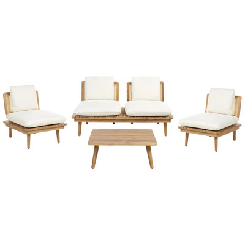 Image of Beliani Garden Lounge Set With Table 4 Seater Accadia Certified Acacia Wood Light Beige