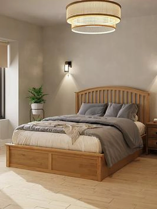 Image of GFW Madrid Double Oak Wooden Ottoman Bed & Bonnel Mattress, Brown MAD46OKSB