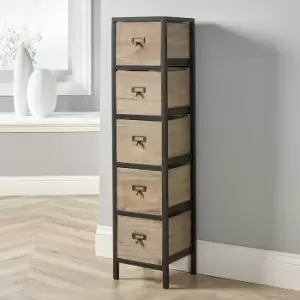 Image of Derwent - Solid Wood 5 Drawer Chest Storage Unit Bedroom Office Organiser Metal Frame - Natural