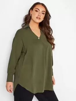 Image of Yours Button Pleat Detail Blouse - Green, Size 20, Women