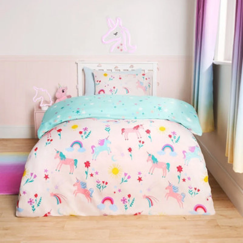 Image of OHS OHS Unicorn Quilt Cover Duvet Pillowcase Magic Rainbow Bedding Set in Pink Size: Single Pink Single Unisex 5027434199938