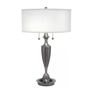 Image of 2 Bulb Twin Table Lamp Global White Shade Antique Nickel LED E27 60W