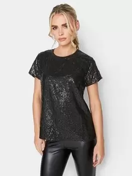 Image of PixieGirl Petite Sequin Front Tee - Black, Size 6, Women