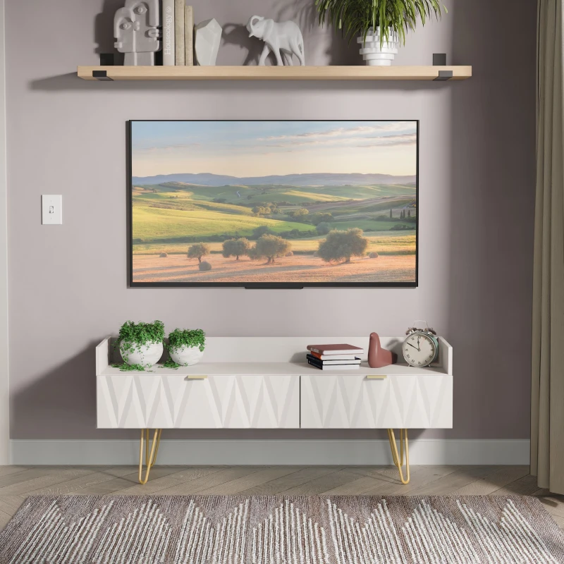 Image of Welcome Furniture Ltd Diamond 2 Drawer Coffee TV Unit in Kashmir Matt - Ready Assembled, Cream DIF265KMK