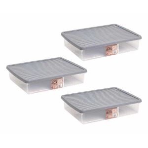 Image of Wham Plastic Storage Box 14.75 Litre Pack of 3 Clear with Grey Lid, Clear Grey Lid