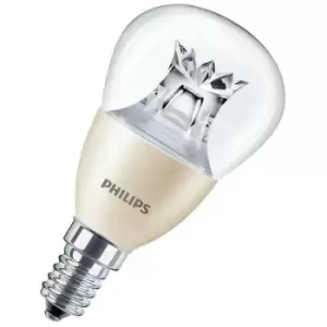 Image of Philips LED DimTone Golfball 5.5W SES-E14 Dimmable LEDluster (40W Equivalent) 2700K Warm White Clear 470lm SES Small Screw E14 Round Crown Light Bulb
