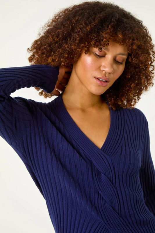 Image of Roman Cable Split Detail Rib Jumper Navy