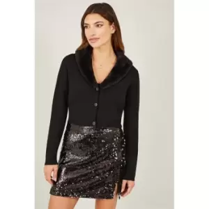 Image of Yumi Black Bolero With Detachable Fur Collar - Black