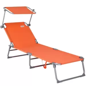 Image of Folding Sun Lounger Steamer Chair Sun Shade Bed Outdoor Garden Loungers Beach 2x orange (de)
