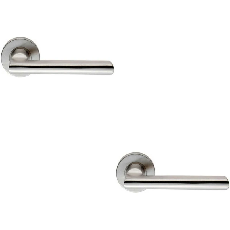 Image of Loops 2x PAIR Straight Smooth Round Bar Handle on Round Rose Concealed Fix Satin Steel Metallics