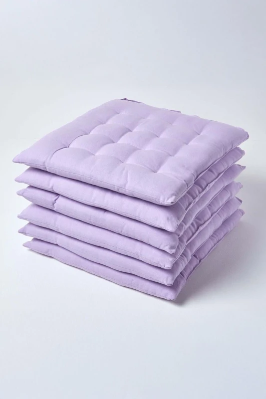 Image of Homescapes Plain Seat Pad with Button Straps, 40 x 40cm, Set of 6 Mauve