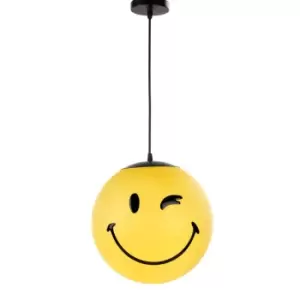 Image of Smiley Childrens Wink Face Globe Pendant Ceiling Light, Yellow