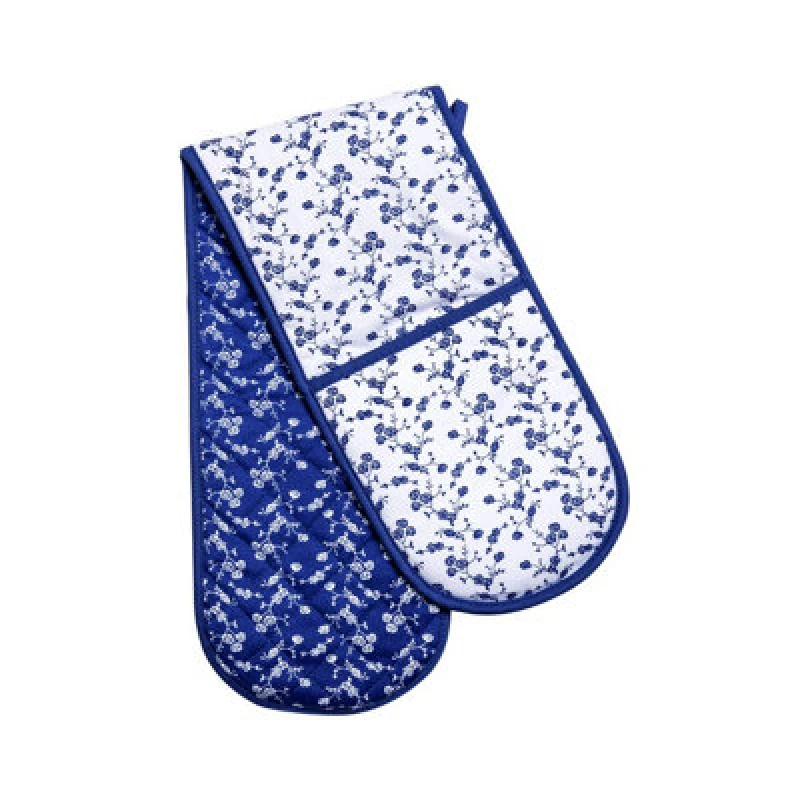 Image of Premier Housewares Blue Rose Double Oven Glove Quilted and Heat Resistant Blue