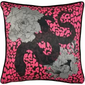 Image of Serpentine Wildlife Piped Edge Cushion Cover, Pink/Charcoal, 43 x 43cm - Furn