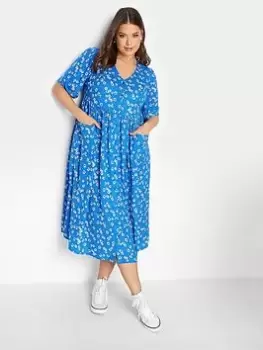 Image of Yours Woven Smock Dress Daisy - Blue Size 14, Women