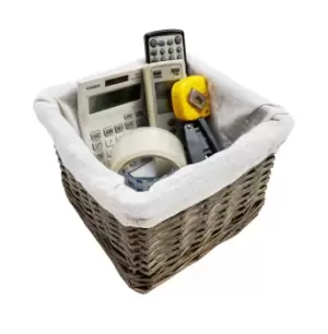 Image of Small Wicker Willow Storage Basket With Cloth Lining 22 x 22 x 14.5 cm