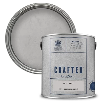 Image of CRAFTED by Crown Suede Textured Matt Emulsion Interior Wall Paint - Soft Grey - 2.5L