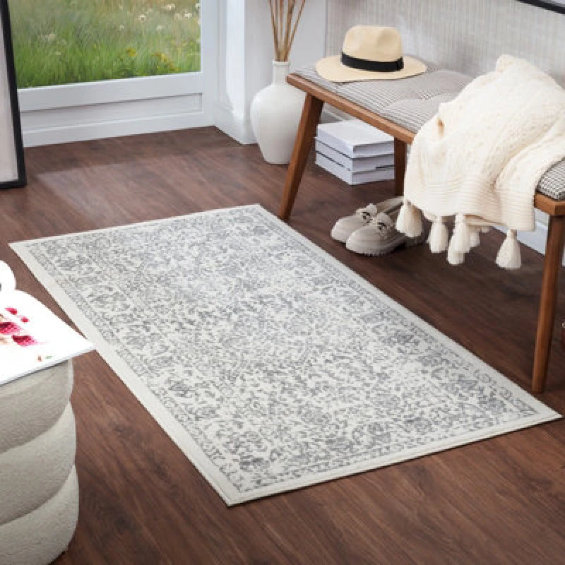 Image of Livabliss Vintage Oriental Boho Grey/ivory Margaux Area Rug 80 X 150 Cm - Easy Care, Non Shedding, Ideal For Living Room & Bedroom