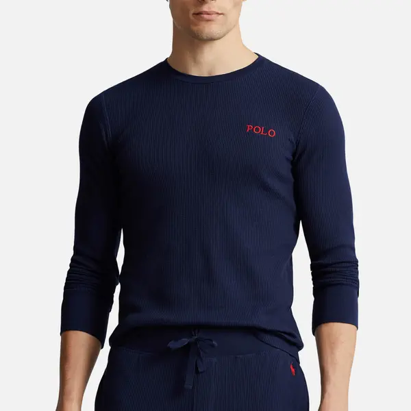 Image of Polo Ralph Lauren Cotton-Blend Waffle-Jersey Long Sleeve T-Shirt - XL Blue Tops male 714899615002 XL