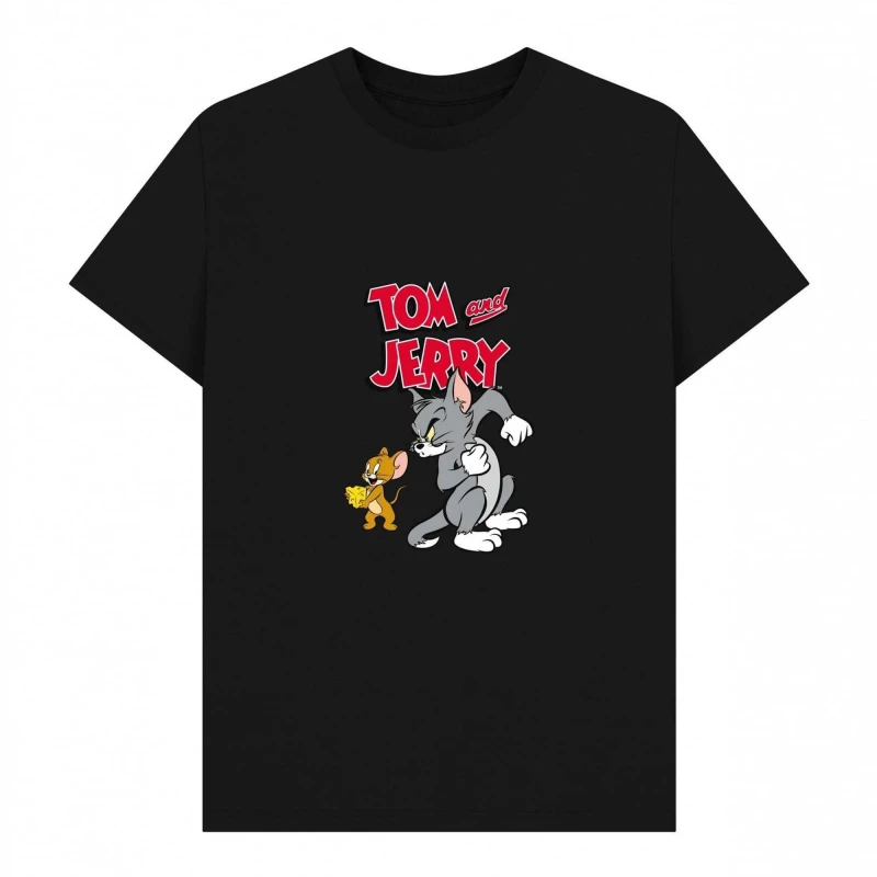 Image of Tom & Jerry Mens Cheese T-Shirt in Black Size: Small Black Male S