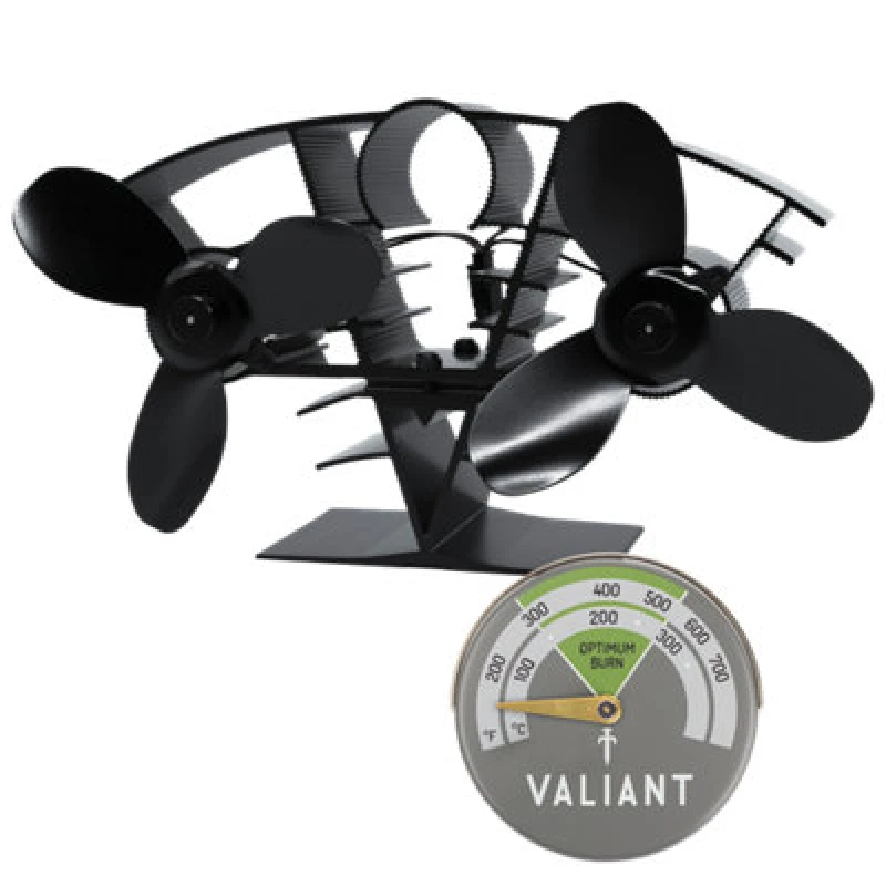 Image of Valiant Valiant Whirlwind Twin Blade Stove Fan and Magnetic Thermometer in Green Set Green One Size Unisex 5061026620653