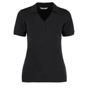 Image of Kustom Kit Ladies Sophia ComfortecA V-Neck Short Sleeve Polo Shirt (16) (Black)