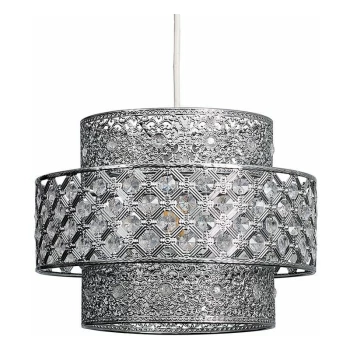 Image of 3 Tier Intricate Pattern Chrome Ceiling Pendant Light Shade with Clear Acrylic Crystal Jewels - No Bulb