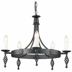Image of 5 Bulb Chandelier Light Medieval Style Scroll Finials Black LED E14 60W
