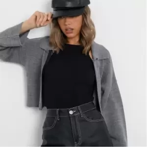 Image of I Saw It First Collared Zip Through Knit Cardigan - Grey