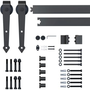 Image of Sliding Wood Barn Door Track System Kit Hardware Set Stainless Steel - Homcom