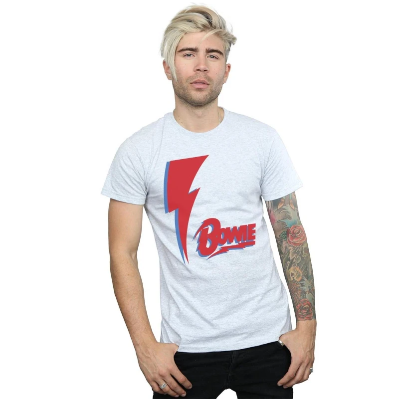 Image of David Bowie David Bowie Men Red Bolt T-Shirt in Grey Size: Small Grey S Male 5057972007082
