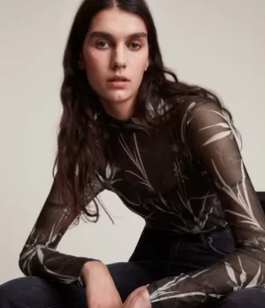 Image of AllSaints Womens Rutland Elia Bodysuit, Black, Size: 8