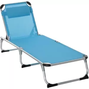 Image of Folding Outdoor Reclining Sun Lounger Chair Aluminium Frame Blue - Outsunny